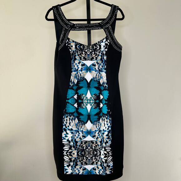 CB Dress-size 16- scuba, stretch, sleeveless, butterfly print,lined,slimming - Picture 1 of 7